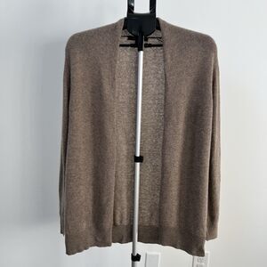 Saks Fifth Avenue 100% Cashmere Cardigan Sweater Women's M Taupe Open Front Fair